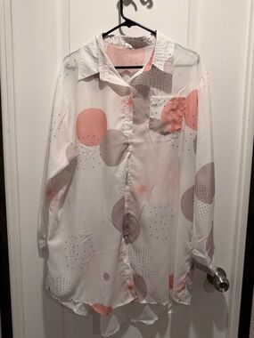 Boutique Plus Size Blouse 3XL (Fits XL/1XL) Ivory Blush Abstract Print